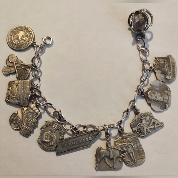 925 Sterling Silver Charm Bracelet Vintage Tennessee Travel Nashville Memphis
